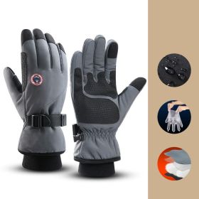 Warm Winter Ski Gloves For Men Outdoor Cycling With Fleece Thickened (Option: Grey-2XL)