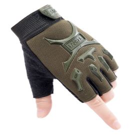 Children's Outdoor Sports Chicken Biking Mountain Climbing Half Finger Gloves (Option: Army Green-7 To 12 Years Old)