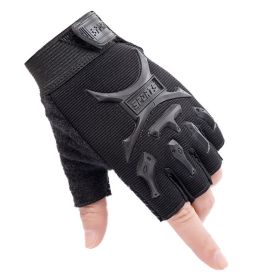 Children's Outdoor Sports Chicken Biking Mountain Climbing Half Finger Gloves (Option: Black-7 To 12 Years Old)
